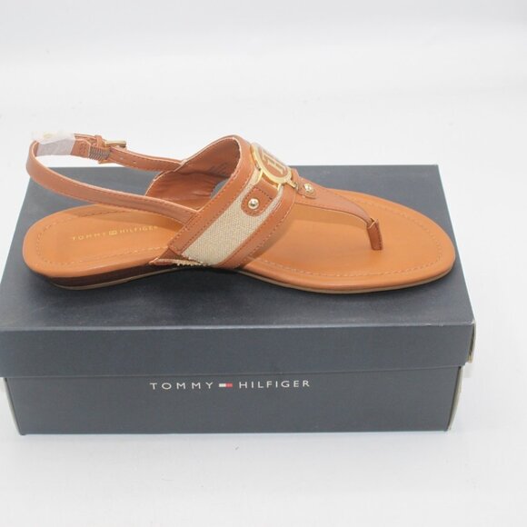 Tommy Hilfiger Women's Twjena Logo T-strap Flat Sandals Brown Size 10 Brand New - Picture 4 of 6